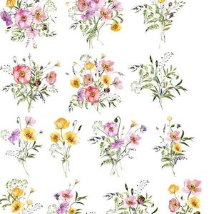 May include: A collection of watercolor floral bouquets in shades of pink, yellow, and purple. Each bouquet features a variety of flowers and greenery, arranged against a white background. The image includes the number 55983 in the top left corner.