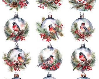 Bullfinch Christmas Ornaments - Ceramic Decals- Enamel Decal - Fusible Decal - Glass Fusing Decal ~ Waterslide Decal - 55571