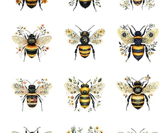 Folk Art  Bees - Ceramic Decals- Enamel Decal  - Glass Decal- 55744