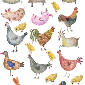 Watercolor Farm Animals - Ceramic Decals- Enamel Decal  - Glass Decal- 15214