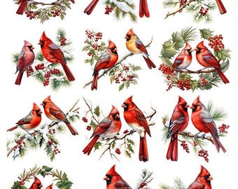 Cardenales de Navidad - Calcomanías de cerámica - Calcomanía de esmalte - Calcomanía de vidrio - 53971