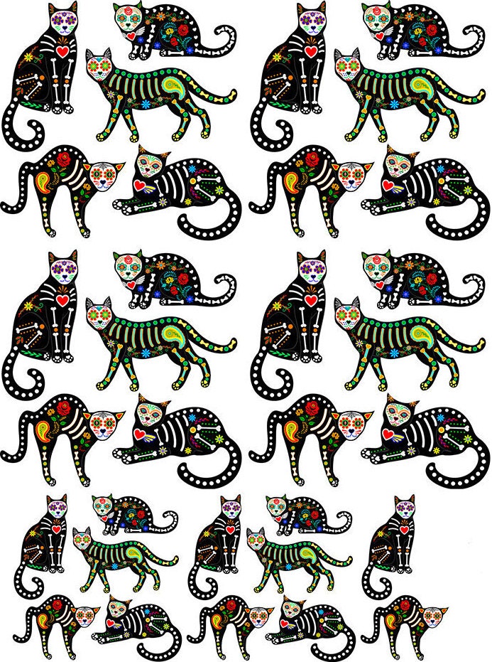 Ceramic Decal Sugar Skull Cats to Choose from Waterslide Decal 3 Different Size Sheet Enamel or Glass Fusing Decals Enamel Decal Choose Either Ceramic 47841 Glass Decal Images 