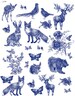 Wildlife in Cobalt Blue - Ceramic Decals- Enamel Decal - Fusible Decal - Glass Fusing Decal ~ Waterslide Decal - 12786 
