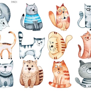 Cartoon Cats-  Ceramic Decals- Enamel Decal - Fusible Decal - Glass Fusing Decal ~ Waterslide Decal - 39821