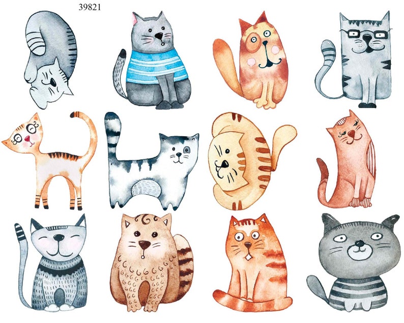 Cartoon Cats Ceramic Decals Enamel Decal Fusible Decal Etsy