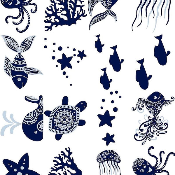 Ocean Bits -  Ceramic Decals- Enamel Decal - Fusible Decal - Glass Fusing Decal ~ Waterslide Decal - 45362