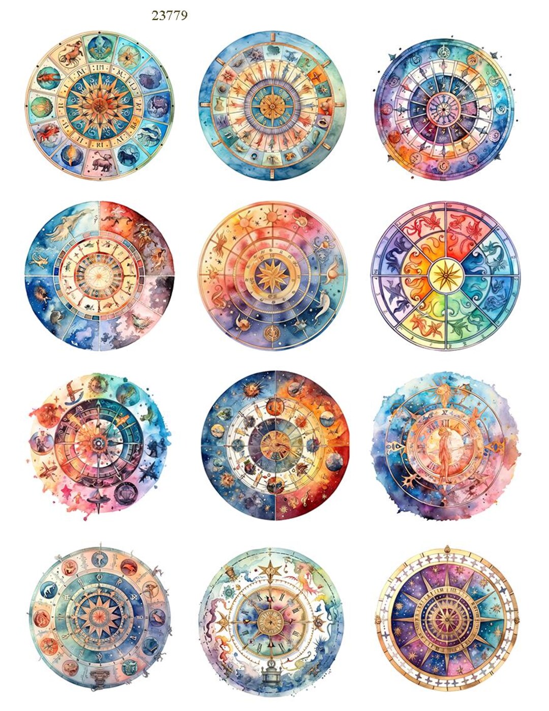 Watercolor Celestial Time Wheel - Ceramic Decal - Glass Decal ~LEAD ...