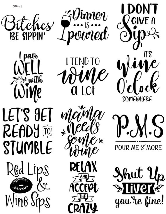 Wine Sayings Ceramic Decals Enamel Decal Fusible Decal | Etsy