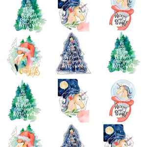 Watercolor Christmas Elements ~ Ceramic Decal - Glass Decal ~LEAD FREE & Food Safe ~ Enamel Decal ~ Waterslide Decal - 87225