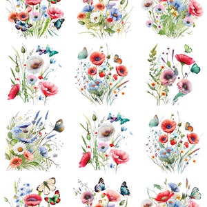 Bunches of Wildflowers -  Ceramic Decals- Enamel Decal - Fusible Decal - Glass Fusing Decal ~ Waterslide Decal - 40107