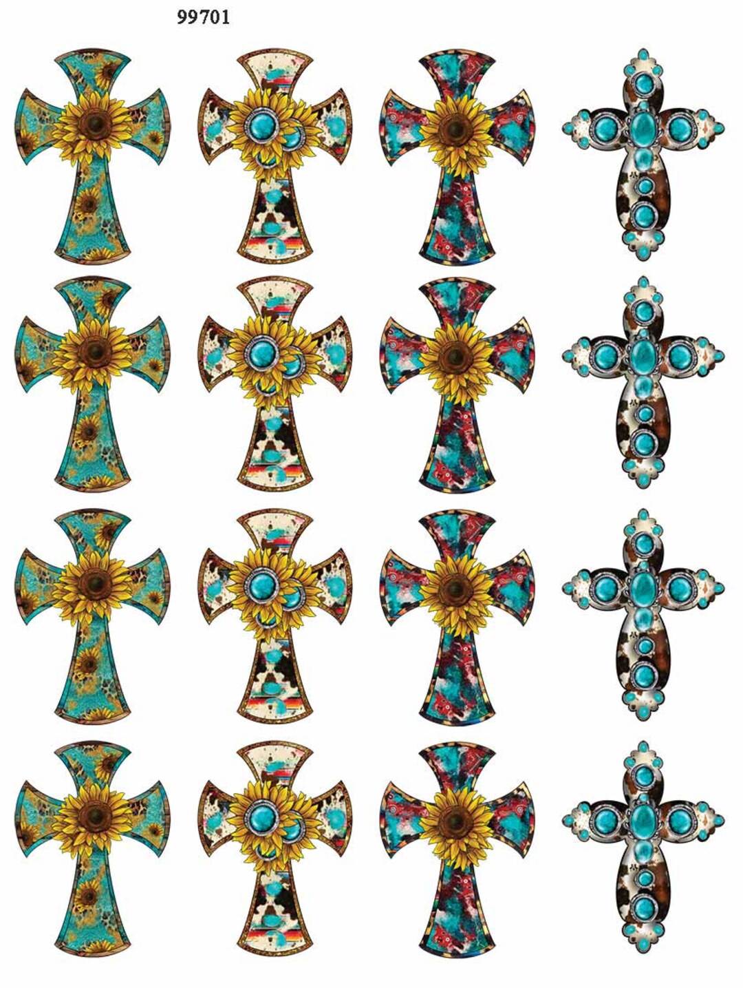 Western Crosses Ceramic Decal Glass Decal LEAD FREE & Food Safe Enamel