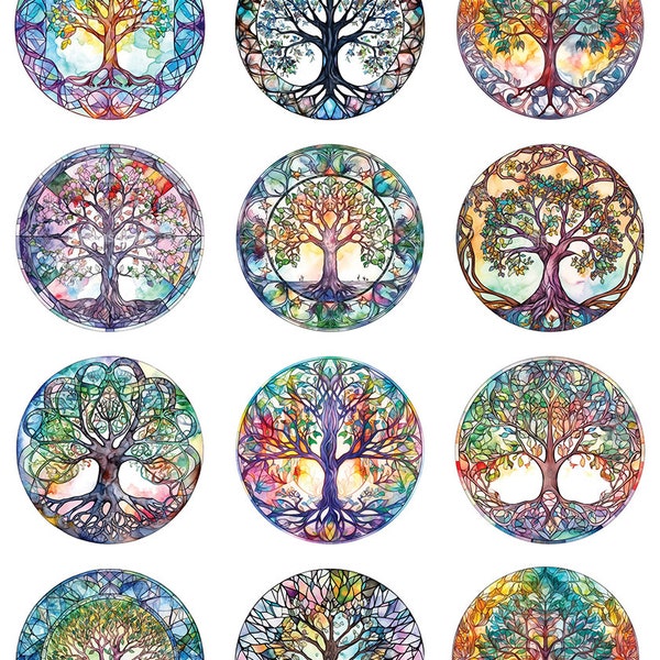 Stained Glass Trees - Ceramic Decals- Enamel Decal - Fusible Decal - Glass Fusing Decal ~ Waterslide Decal - 33798