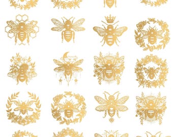 Royal Bees ~ 22966 ~   Real Yellow Gold  - Low Fire - Choose Ceramic or Glass Deal - Waterslide Transfer