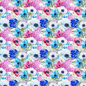 Colorful Blue and Pink Flowers - Poppies - Ceramic Decals- Enamel Decal - Fusible Decal - Glass Fusing Decal ~ Waterslide Decal - 90001