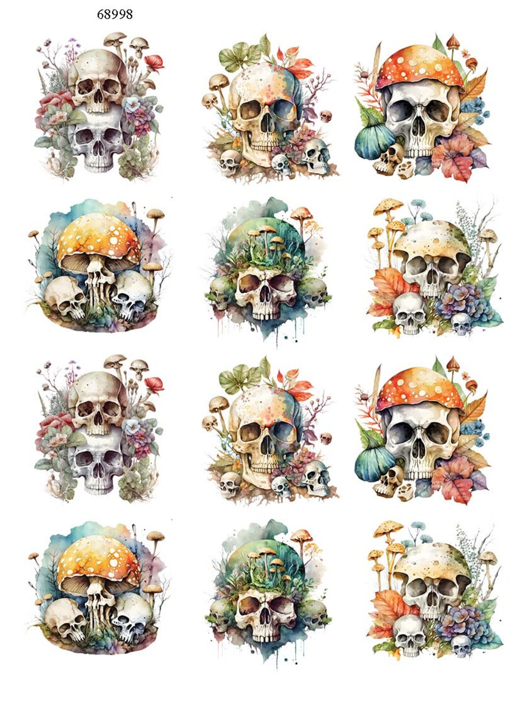 Skulls Flowers Mushrooms Ceramic Decals Enamel Decal Fusible Decal