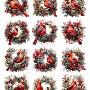May include: A sheet of stickers featuring watercolor illustrations of red cardinal birds perched on wreaths of holly, berries, and pine. The stickers have a festive, holiday theme and the number 44879 is printed at the top.
