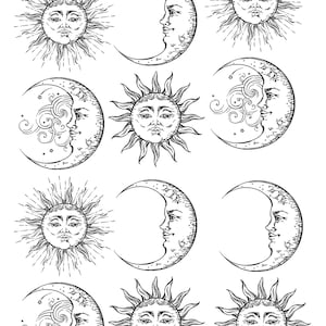 Moon Faces - Ceramic Decals- Enamel Decal - Fusible Decal - Glass Fusing Decal ~ Waterslide Decal - 57981