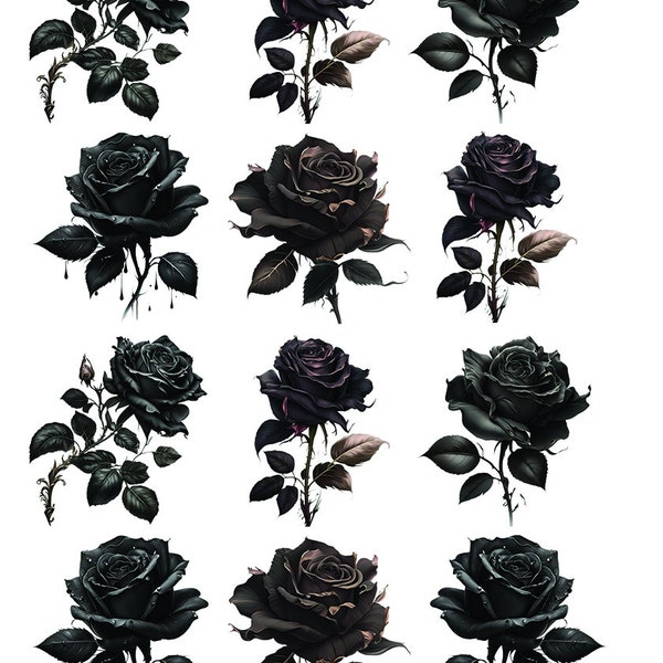 Black Roses - Flowers -  Ceramic Decals- Enamel Decal - Fusible Decal - Glass Fusing Decal ~ Waterslide Decal - 18892