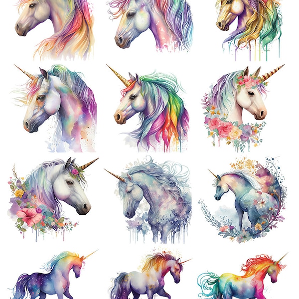 Colorful Rainbow Unicorns- Ceramic Decals- Enamel Decal - Fusible Decal - Glass Fusing Decal ~ Waterslide Decal - 41778