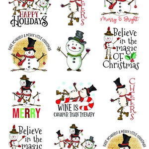 Happy Christmas Snowmen ~ Ceramic Decal - Glass Decal ~LEAD FREE & Food Safe ~ Enamel Decal ~ Waterslide Decal - 52299