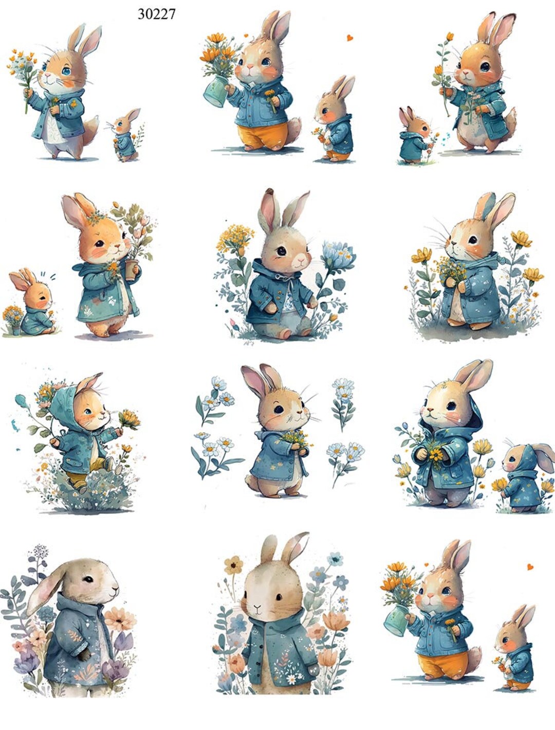 Bunnies and Flowers - Easter - Rabbits - Ceramic Decals- Enamel Decal ...