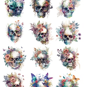 Floral Skulls -   Ceramic Decals- Enamel Decal  - Glass Decal- 33871