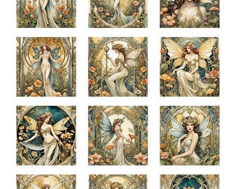 Art Nouveau Fairies- Ceramic Decals- Enamel Decal  - Glass Decal- 56597
