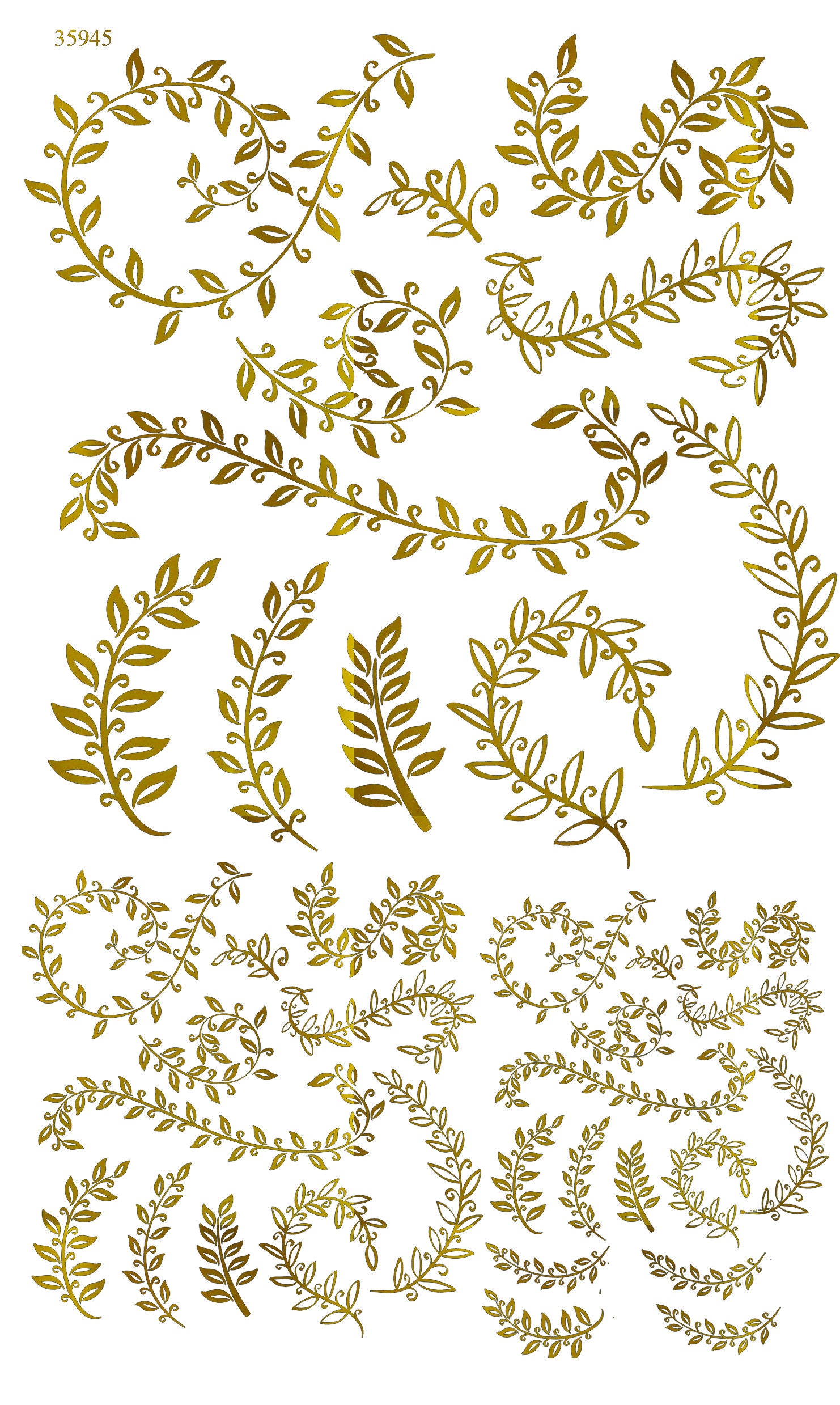 Gold Vines Leaves ~ 35945  ~ Real Yellow Gold - Choose Ceramic or Glass Decal  - Low Fire - Waterslide Transfer