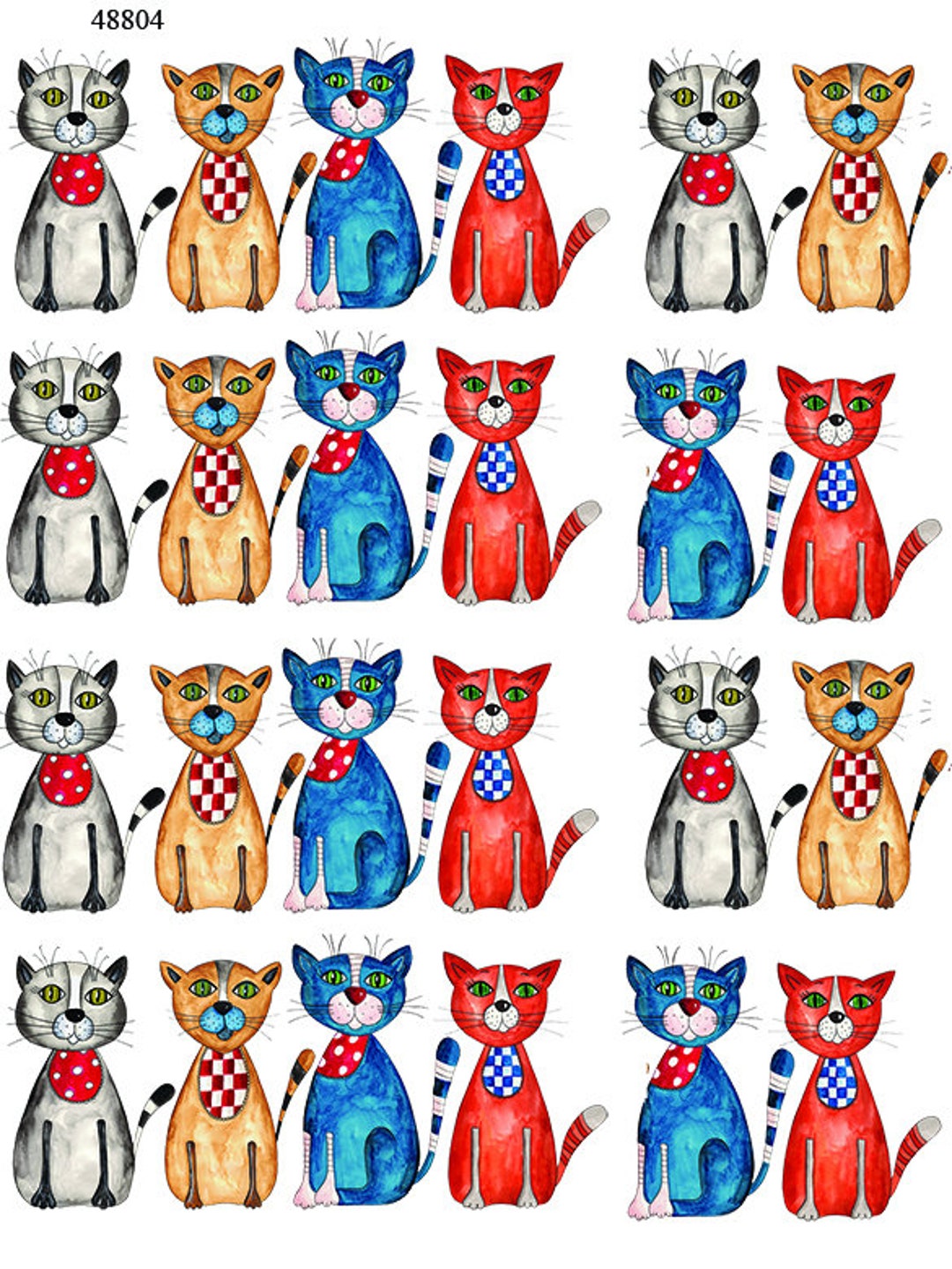 Country Cats in Color Ceramic Decals Enamel Decal Fusible Decal Glass