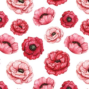 Seamless Pink and Red Poppies -  Ceramic Decals- Enamel Decal - Fusible Decal - Glass Fusing Decal ~ Waterslide Decal - 59415