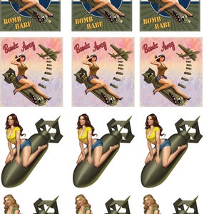 Bombs Away Military Vintage Pinup Girls - Ceramic Decals- Enamel Decal - Fusible Decal - Glass Fusing Decal ~ Waterslide Decal - 71535
