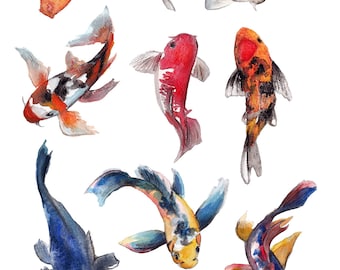 Swimming Koi Fish -  Ceramic Decals- Enamel Decal - Fusible Decal - Glass Fusing Decal ~ Waterslide Decal - 77928