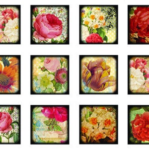 Roses and Flowers In Square Frames - Ceramic Decals- Enamel Decal - Fusible Decal - Glass Fusing Decal ~ Waterslide Decal - 488678
