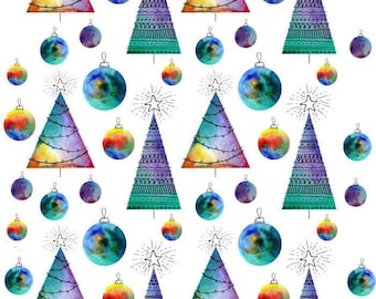 Watercolor Christmas Balls and Trees -  -  Ceramic Decals- Enamel Decal - Glass Decal- 76938