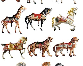 Carousel Animals  -  Ceramic Decals- Enamel Decal  - Glass Decal- 78291