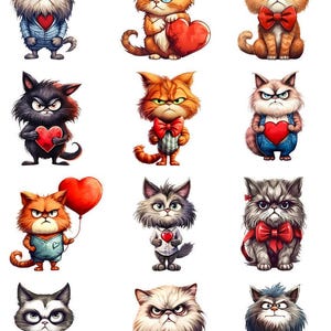 May include: A collection of cartoon cat illustrations with various expressions, holding hearts or wearing bow ties. The cats are in different colors, including orange, gray, and black, with the number "10008" in the top left corner.