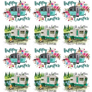 Happy Camper - Camping - Ceramic Decals- Enamel Decal - Fusible Decal - Glass Fusing Decal ~ Waterslide Decal - 68511