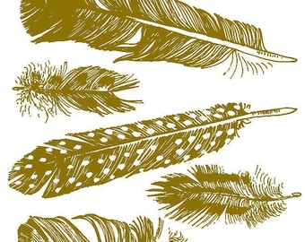 Large Gold Feathers ~ 43505 ~ Real Yellow Gold - Choose Ceramic or Glass Decal  - Low Fire - Waterslide Transfer