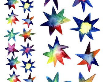Watercolor Stars  - Ceramic Decals- Enamel Decal  - Glass Decal- 52327