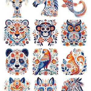 Whimsical Folk Animals 1  -  Ceramic Decals- Enamel Decal - Fusible Decal - Glass Fusing Decal ~ Waterslide Decal - 24119