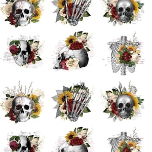 Floral Skulls - Halloween -   Ceramic Decals- Enamel Decal  - Glass Decal- 44892