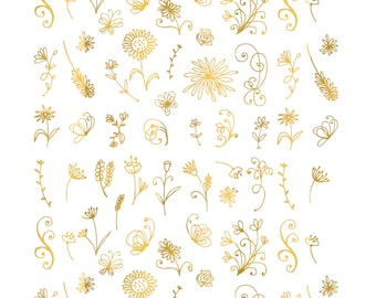 Gold Flower Bits ~ 665882 ~ Real Yellow 18k Gold - Choose Ceramic or Glass Decal  - Low Fire