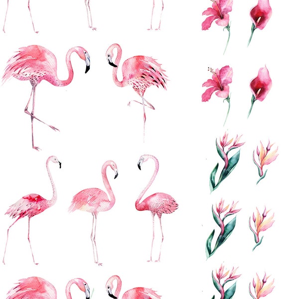 Flamingo and Flowers Galore - Ceramic Decals- Enamel Decal - Fusible Decal - Glass Fusing Decal ~ Waterslide Decal - 88718