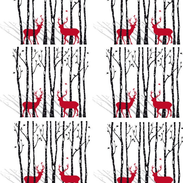 Christmas Deer In The Birch Trees - Ceramic Decals- Enamel Decal - Fusible Decal - Glass Fusing Decal ~ Waterslide Decal - 90216