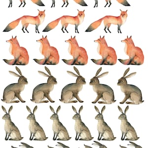 Foxes and Hares - Ceramic Decals- Enamel Decal - Fusible Decal - Glass Fusing Decal ~ Waterslide Decal - 69771