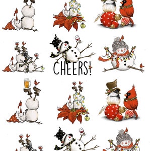 Christmas Snowmen ~ Ceramic Decal - Glass Decal ~LEAD FREE & Food Safe ~ Enamel Decal ~ Waterslide Decal - 68450