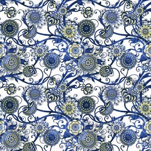 Curling, Swirling Blue  Paisley - Ceramic Decals- Enamel Decal  - Glass Decal- 33956