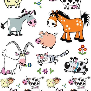 Barnyard Cartoon Animals - Ceramic Decals- Enamel Decal - Fusible Decal - Glass Fusing Decal ~ Waterslide Decal - 18395