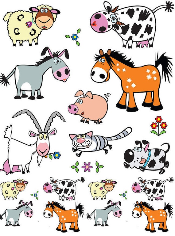 Barnyard Cartoon Animals Ceramic Decals Enamel Decal Etsy