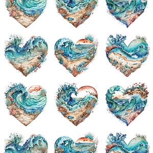 Beach Hearts  -  Ceramic Decals- Enamel Decal - Fusible Decal - Glass Fusing Decal ~ Waterslide Decal - 47512